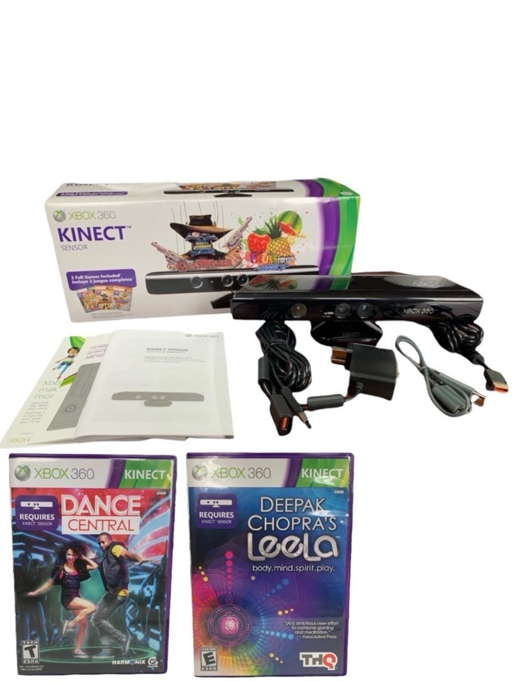 Xbox 360 Kinect Bundle and 2 Kinect Games: Dance Central and Leela All Cables